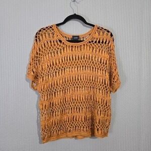 Daytrip Womens Crochet Open Knit Macrame Short Sleeve Top Size L Festival Hippie